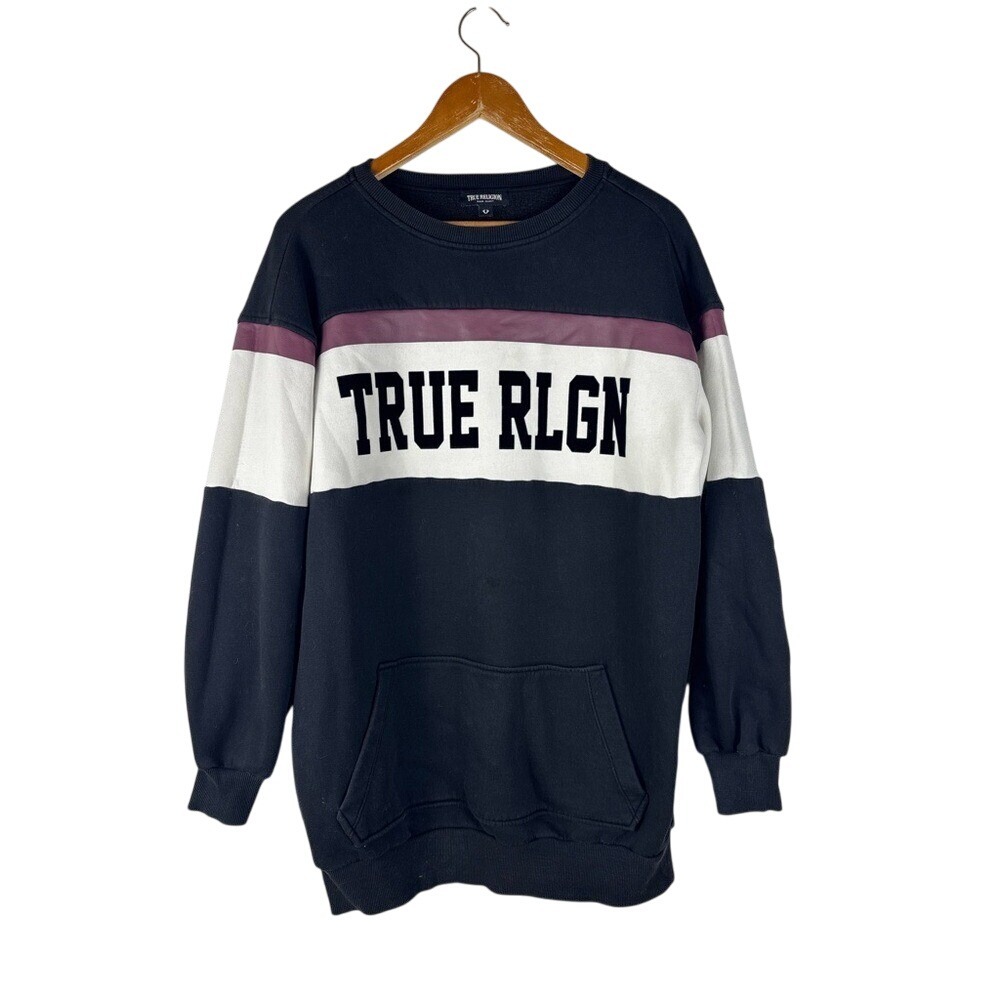 True Religion Women's M Colorblock Sweater Dress Oversized Black White‎ Purple